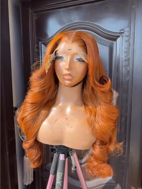 Stylish Copper Orange Long Wavy Lace Front Wig